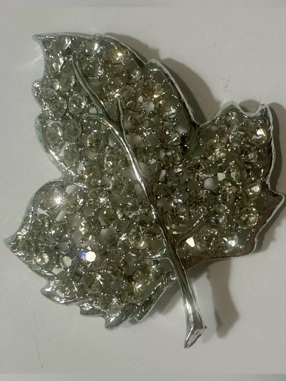 Vintage Mid-Century Rhinestone Maple Leaf Brooch Pin